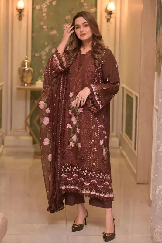 Lawn Unstitched 3Pc Embroidered Collection with Chiffon Dupatta-704