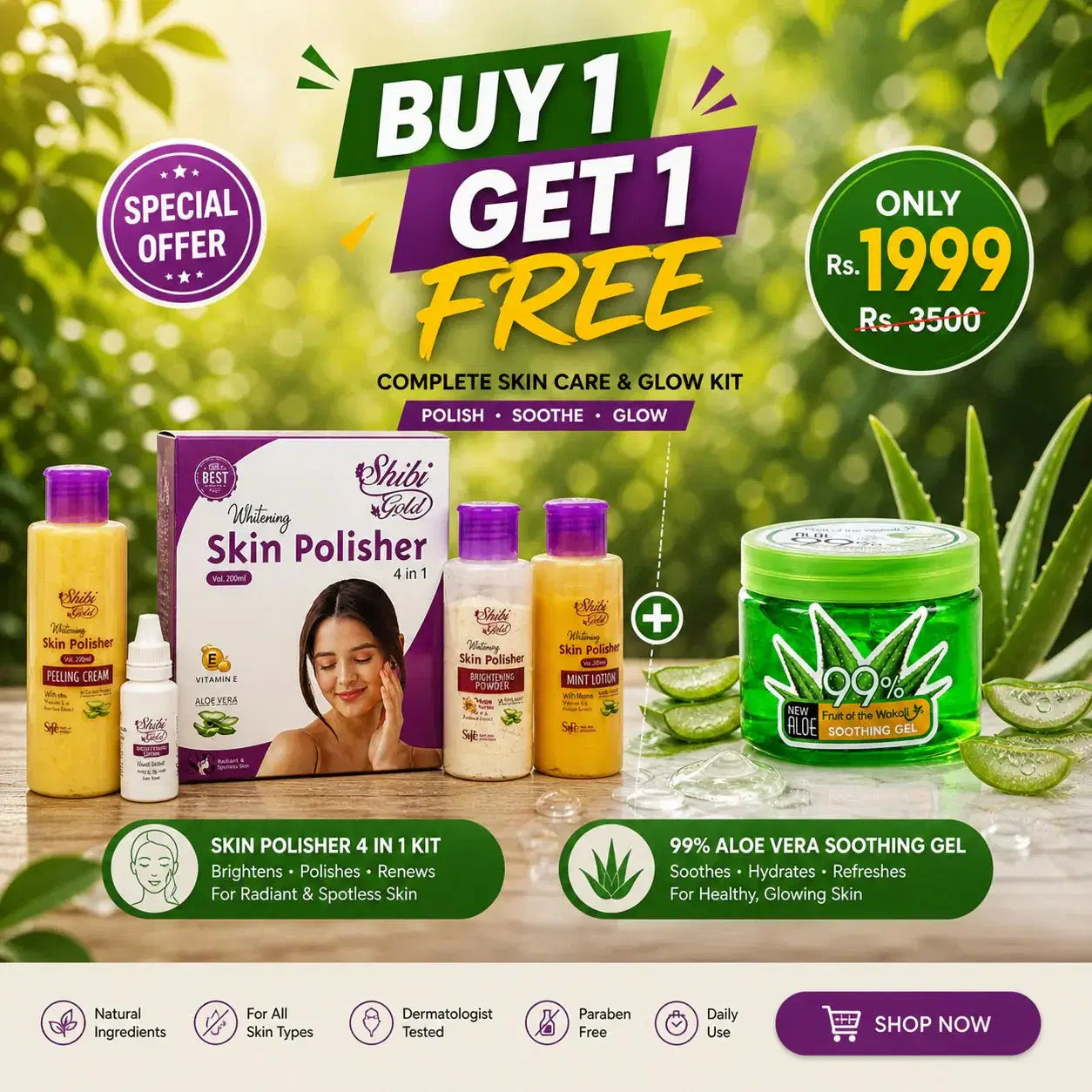 Buy 1 Get 1 Free Skin Care Deal – 24K Skin Polisher Kit + 99% Aloe Vera Soothing Gel