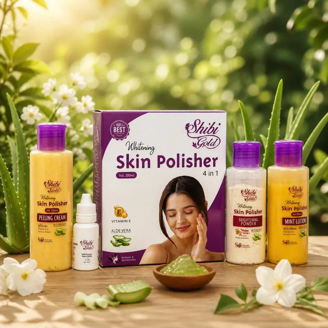Shibi Gold Brightening Skin Polisher Set – Exfoliate, Cleanse & Glow (4 Step Skincare Kit)