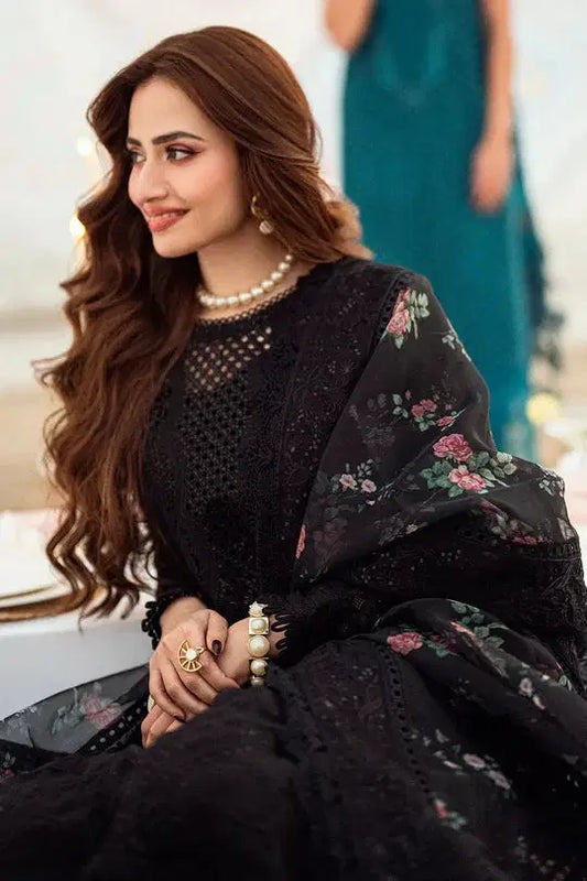 3PC LAWN EMBROIDERED SHIRT WITH COTTON NET PRINTED EMBROIDERED DUPATTA AND TROUSER - 520 L