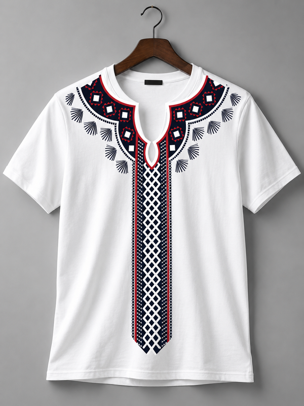 Kurta Neck Graphic Black T-Shirt