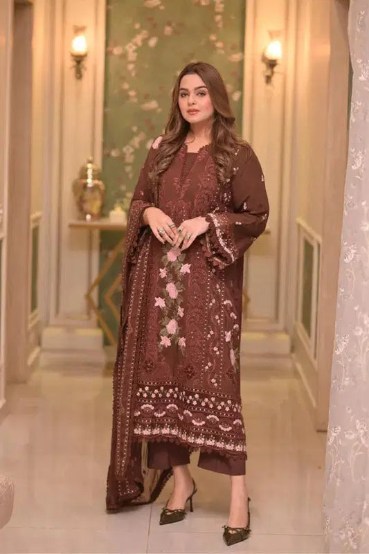 Lawn Unstitched 3Pc Embroidered Collection with Chiffon Dupatta-704