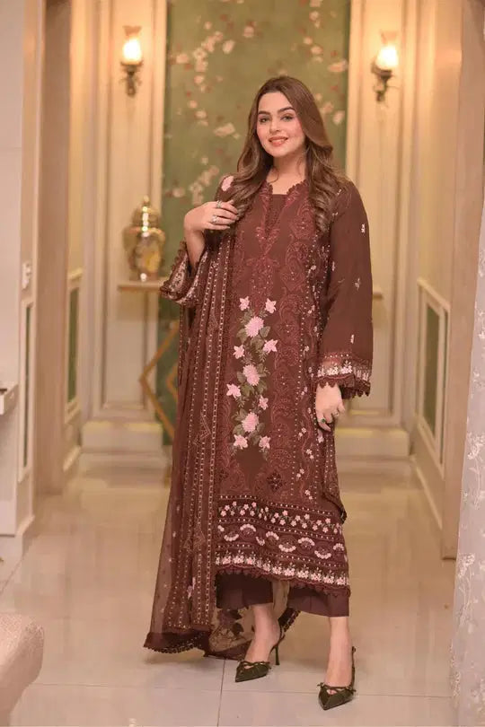 Lawn Unstitched 3Pc Embroidered Collection with Chiffon Dupatta-704