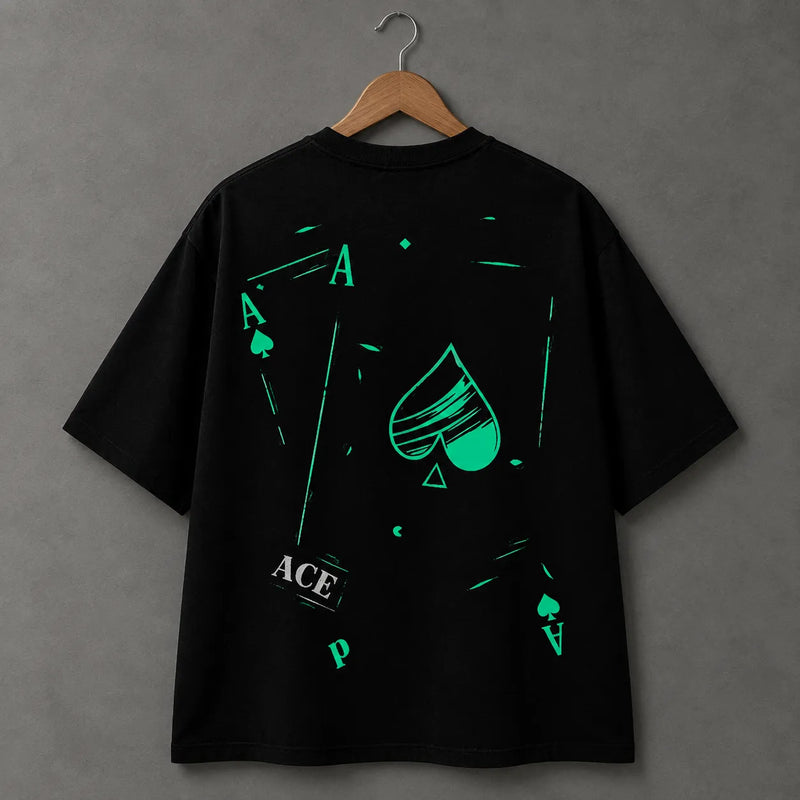 Teal Ace Graphic Black T-Shirt