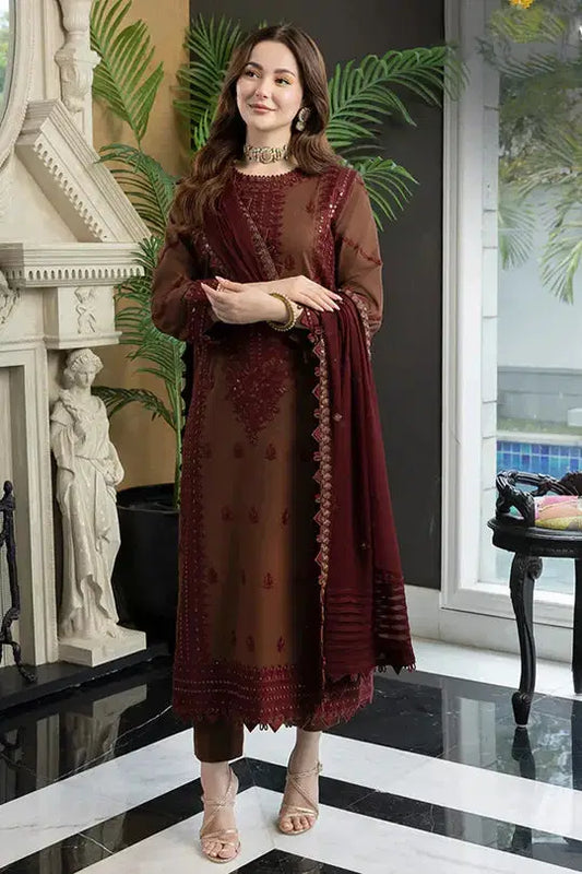 3PC LAWN EMBROIDERED SHIRT WITH CHIFFON EMBROIDERED DUPATTA AND TROUSER - Aj 2556