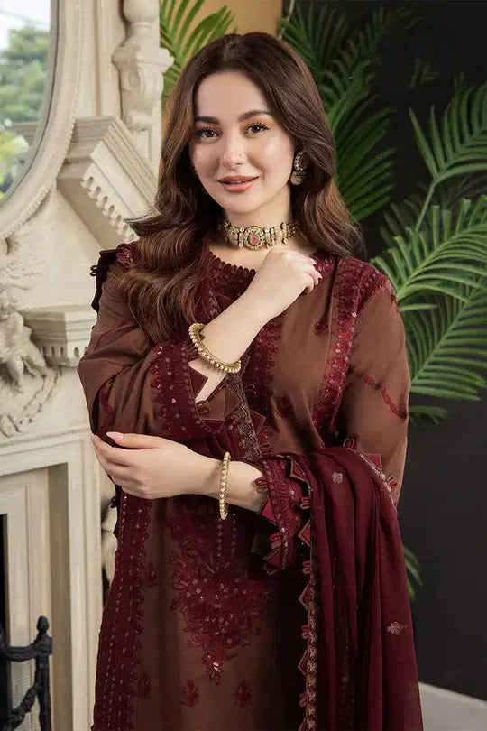 3PC LAWN EMBROIDERED SHIRT WITH CHIFFON EMBROIDERED DUPATTA AND TROUSER - Aj 2556