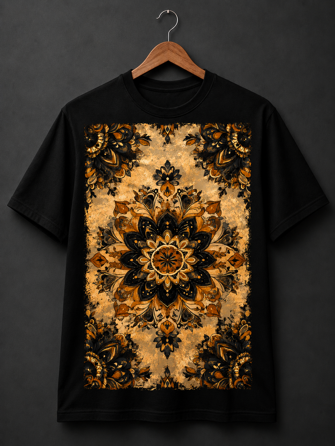 ⭐ Golden Lotus Mandala DTF Printed