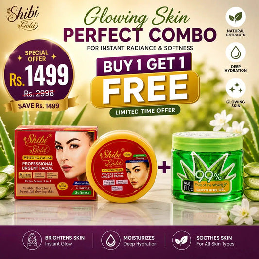 Shibi Gold Whitening Facial Cream + 99% Aloe Vera Soothing Gel Combo – Buy 1 Get 1 Free | Instant Glow & Deep Hydration Skincare Set