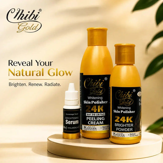 24K Whitening Skin Polisher Kit – Brightening Serum, Peeling Cream & Glow Powder