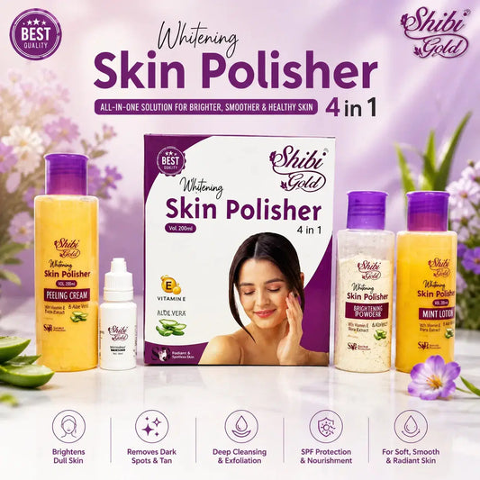 Shibi Gold Brightening Skin Polisher Set – Exfoliate, Cleanse & Glow (4 Step Skincare Kit)
