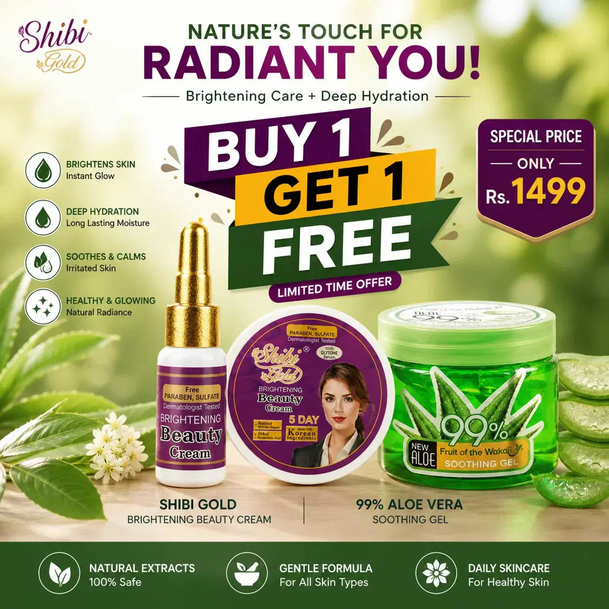 Buy 1 Get 1 Free – Brightening Cream & Aloe Vera Gel Combo for Glowing & Hydrated Skin