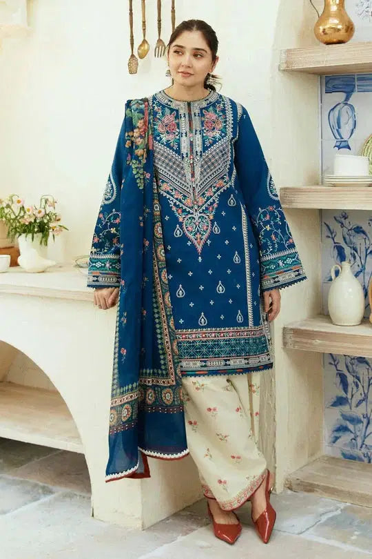 3 Piece Embroidered Lawn Shirt and Trouser with Printed Poly Lawn Dupatta ZS-50