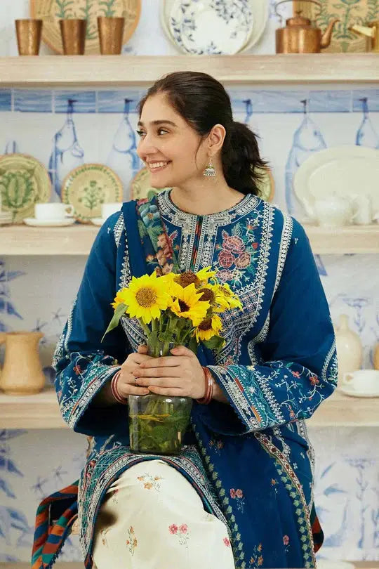 3 Piece Embroidered Lawn Shirt and Trouser with Printed Poly Lawn Dupatta ZS-50