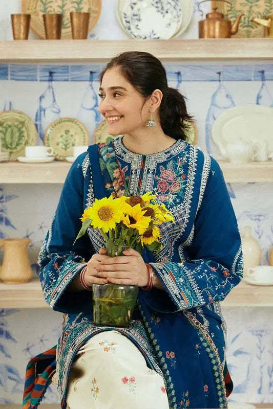 3 Piece Embroidered Lawn Shirt and Trouser with Printed Poly Lawn Dupatta ZS-50