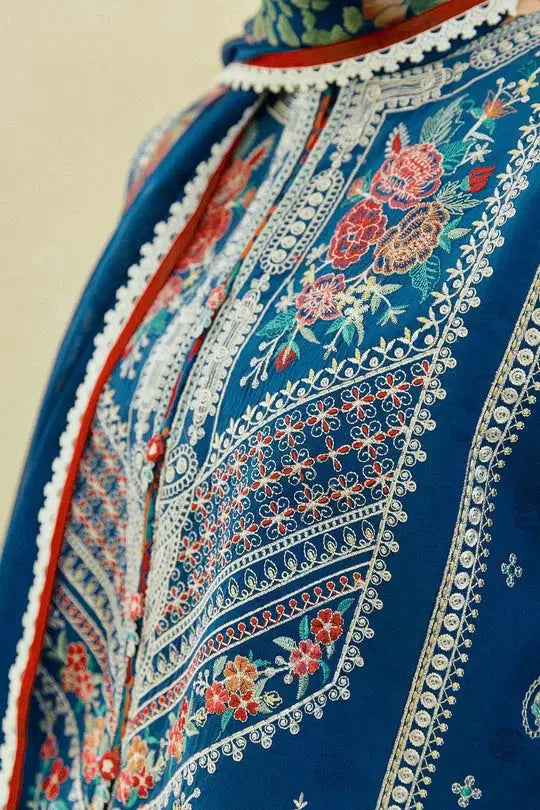 3 Piece Embroidered Lawn Shirt and Trouser with Printed Poly Lawn Dupatta ZS-50