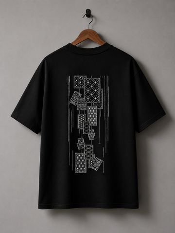 ⭐ Geo Blocks Black Tee DTF Printed
